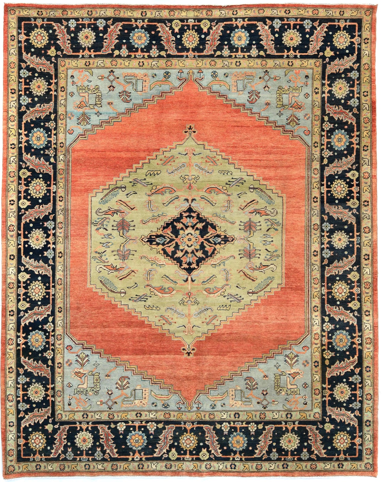 Tribal Geometric Heriz Serapi Oriental Rug Living