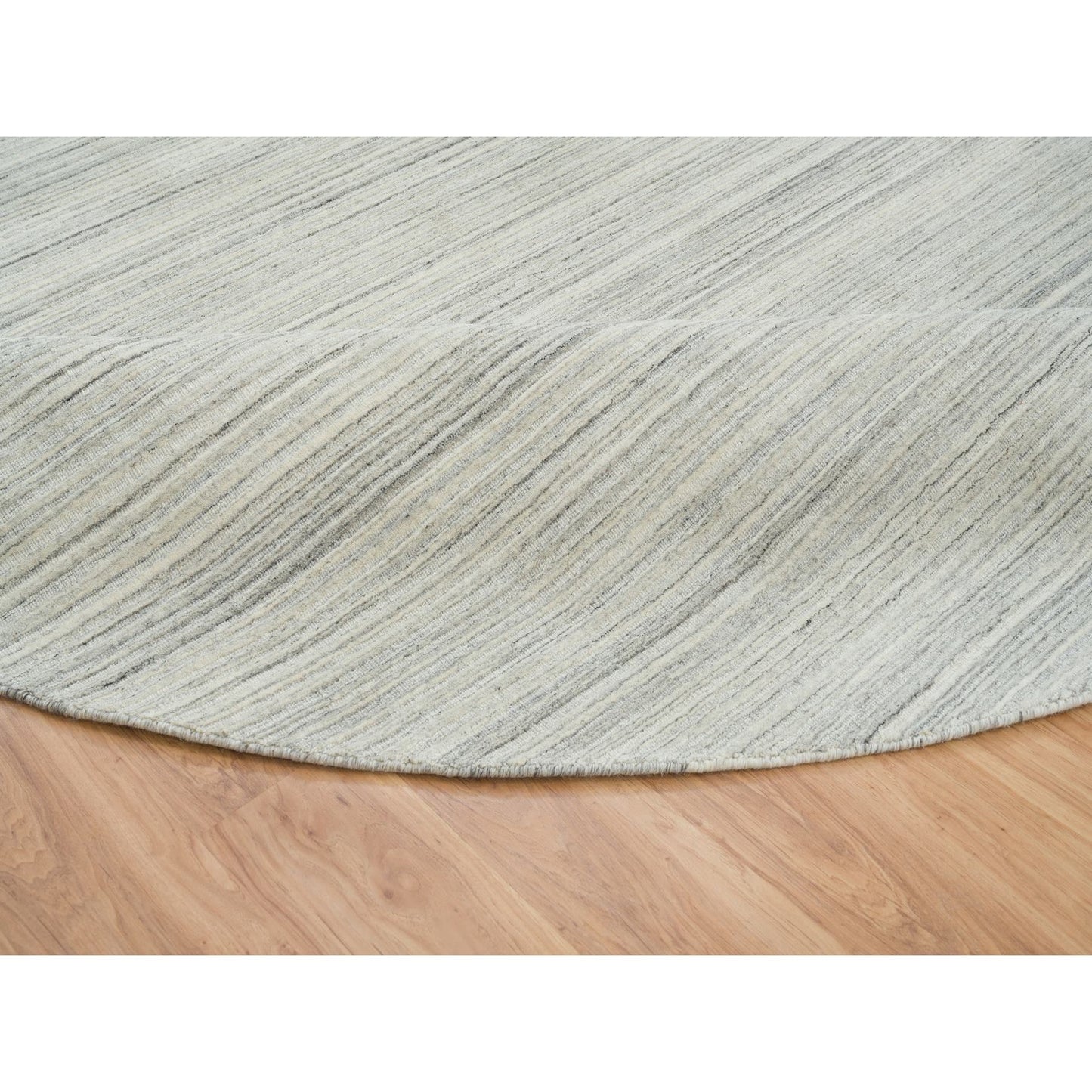 12'1"X12'1" Ivory Hand Loomed Undyed Natural Wool Modern Design Round Rug