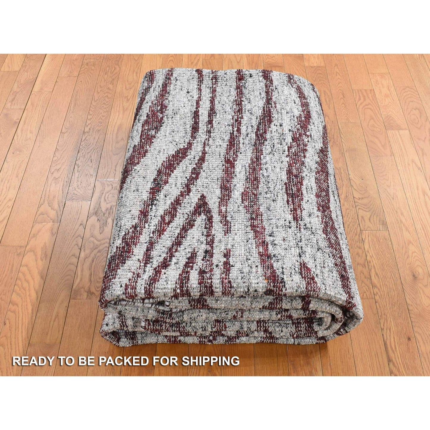 8'10"X11'9" Red Thick Man Made Silk Modern Design Hand Knotted Rug