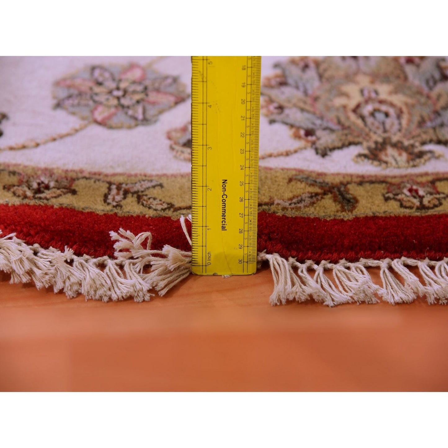 8'X8' Red Dahlia Wool And Silk Hand Knotted Rajasthan Design Round Rug