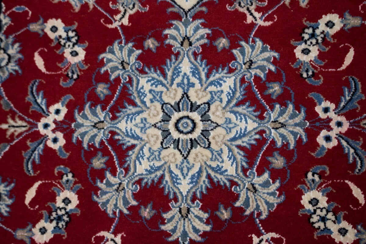 Hand-Knotted Red Area Rug Classic Floral Design