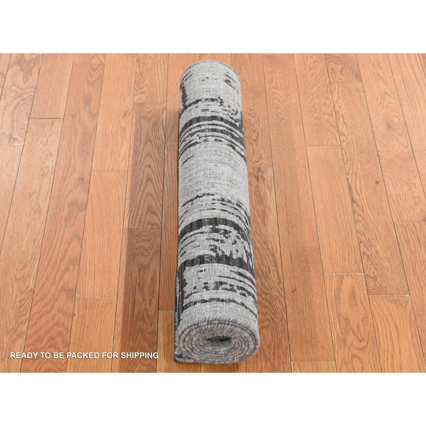 2'7"X8' Gray The Cane Design Pure Silk With Wool Hand Knotted Runner Rug