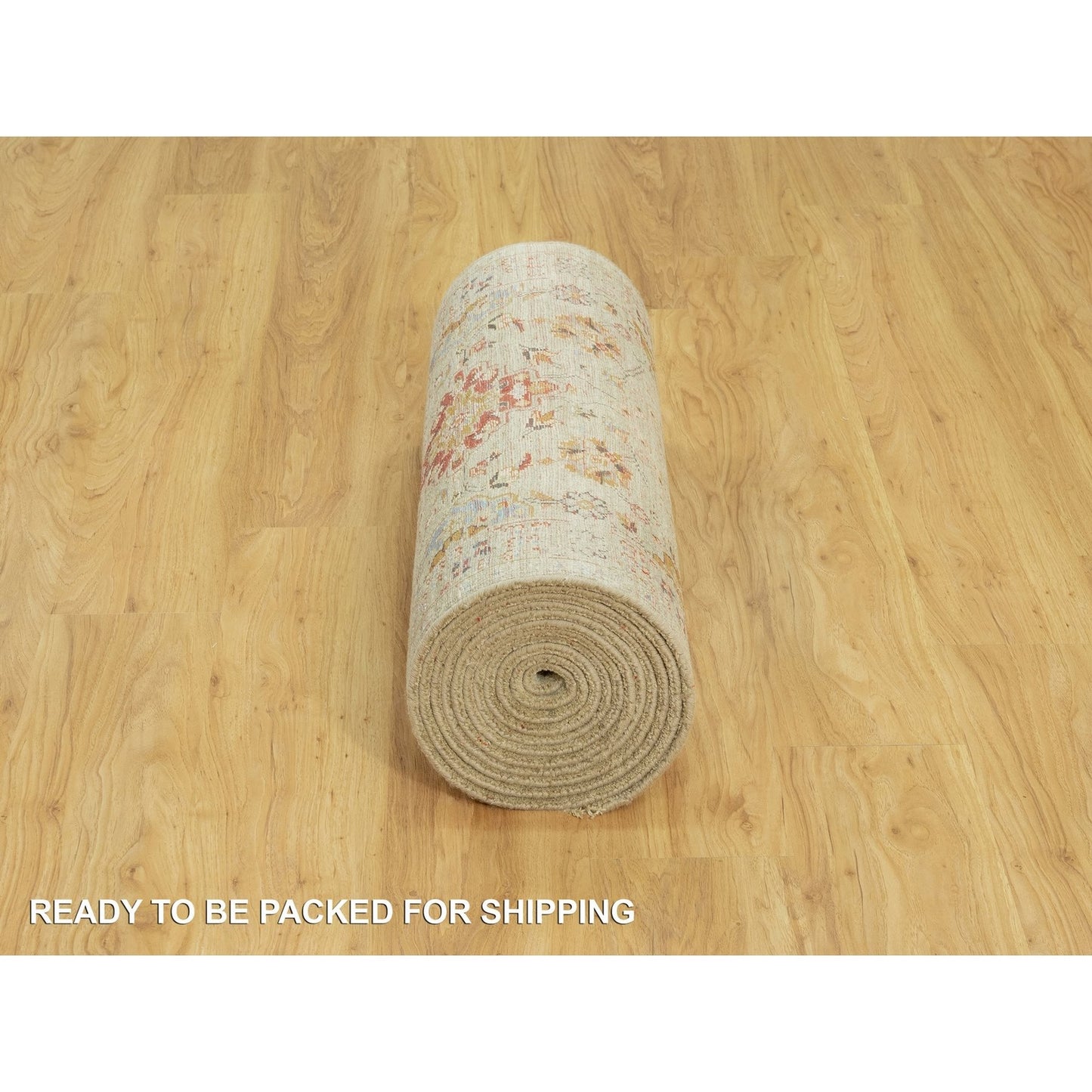 2'9"X18' Beige Wool And Silk Sunset Hand Knotted Runner Oriental Rug
