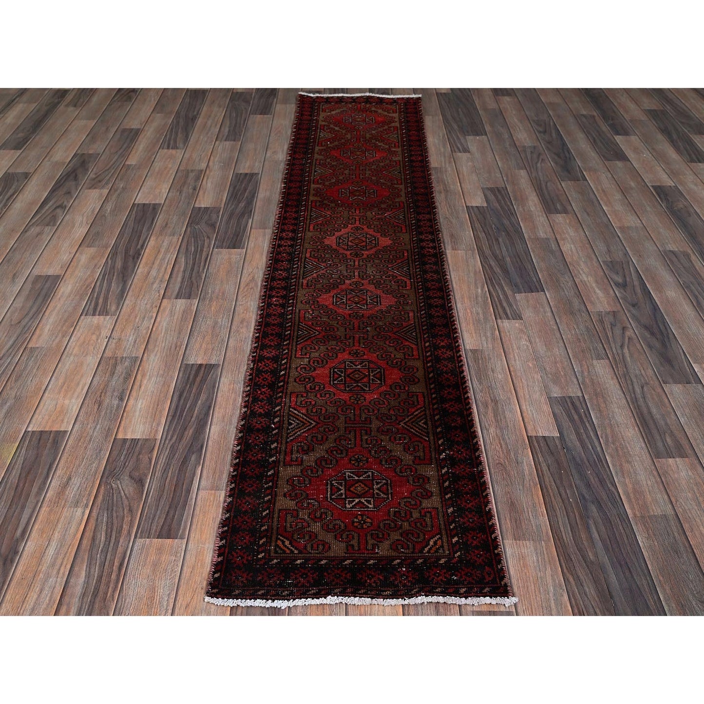 1'8"X7'5" Red Vintage Northwest Zoroastrian Hand Knotted Wool Runner Rug