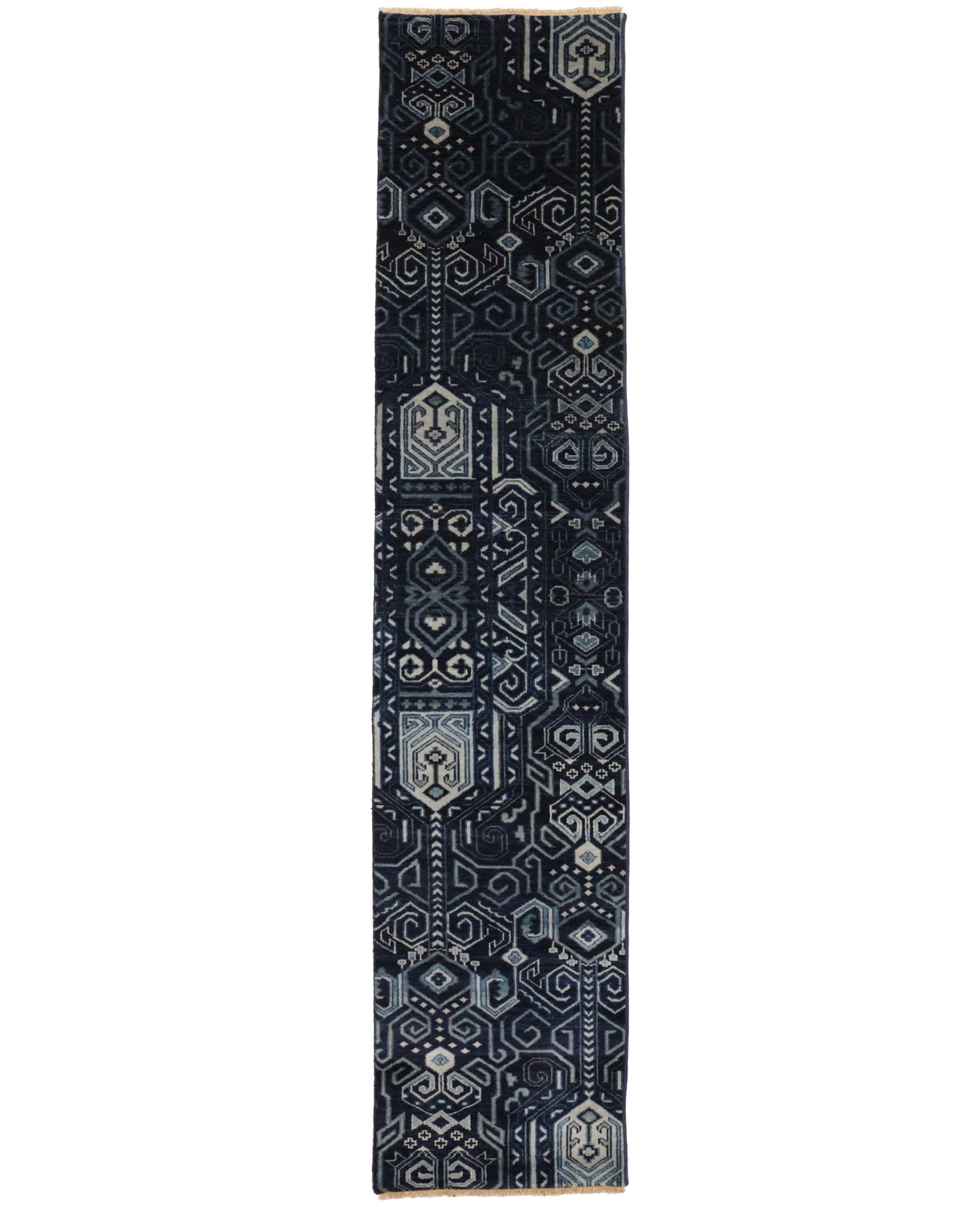 Hand-Knotted Narrow Runner Rug Modern