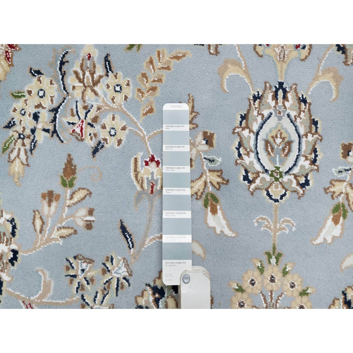 9'X9' Beau Blue Hand Knotted Nain Design 250 Kpsi 100% Wool Round Rug