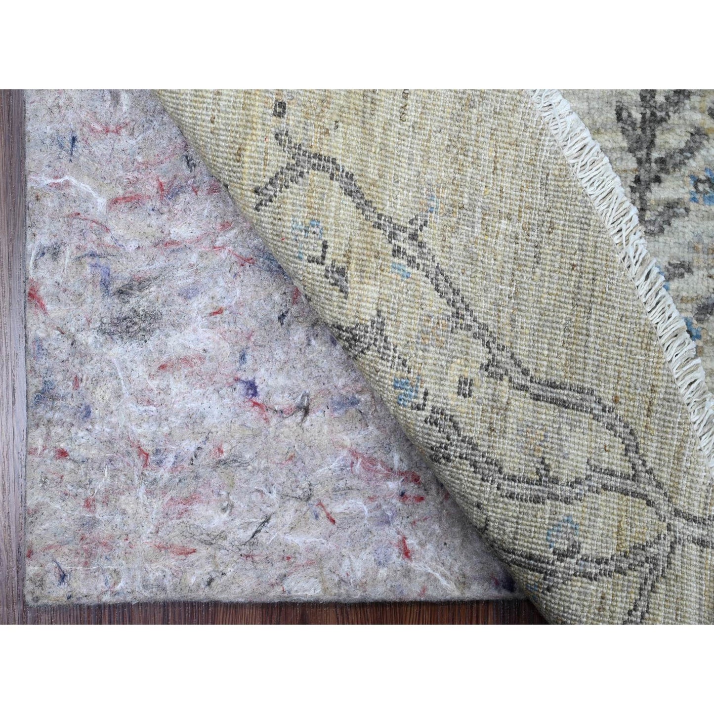 8'X8' Oyster Gray Peshawar Tree Design Hand Knotted 100% Wool Round Rug