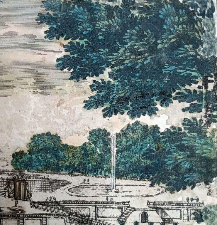 Pierre Aveline 1687 Hand-Colored Engraving Chteau De St. Cloud France Antique