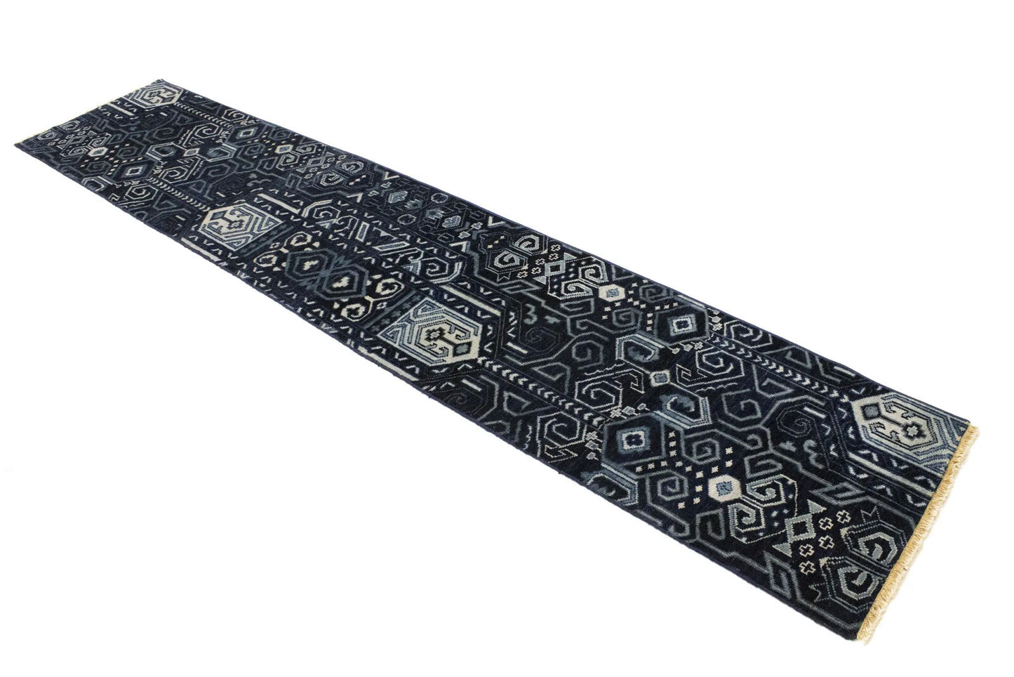 Hand-Knotted Narrow Runner Rug Modern