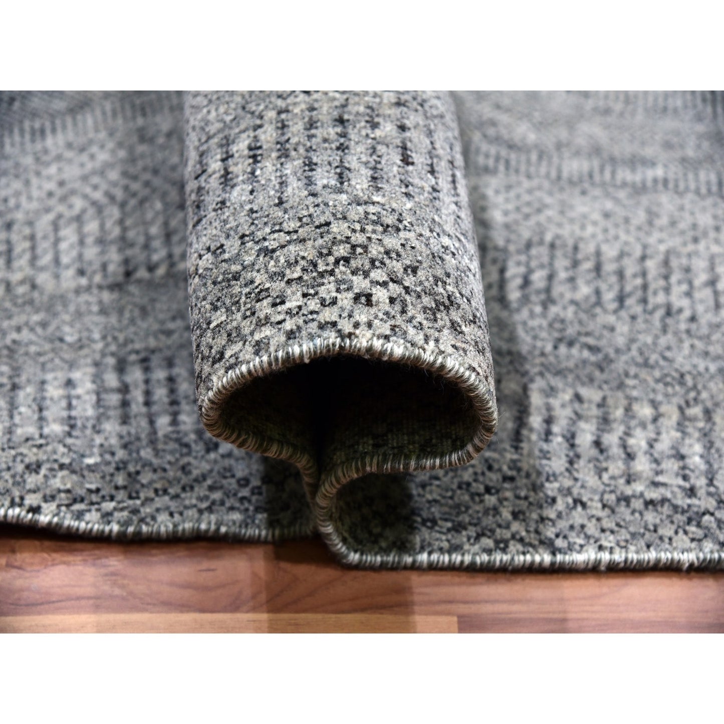 14'X14' Ellie Gray Hand Knotted Plain Modern Grass Design Wool Round Rug