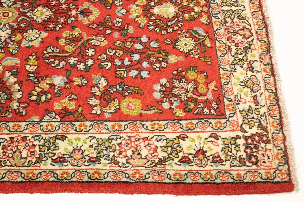 Hand-Knotted Vintage Red Floral 3'4X4'9 ft