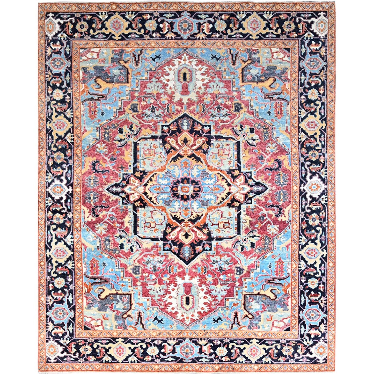 9'2"X11'8" Pink Seeripe Heris Wool Hand Knotted Denser Weave Oriental Rug