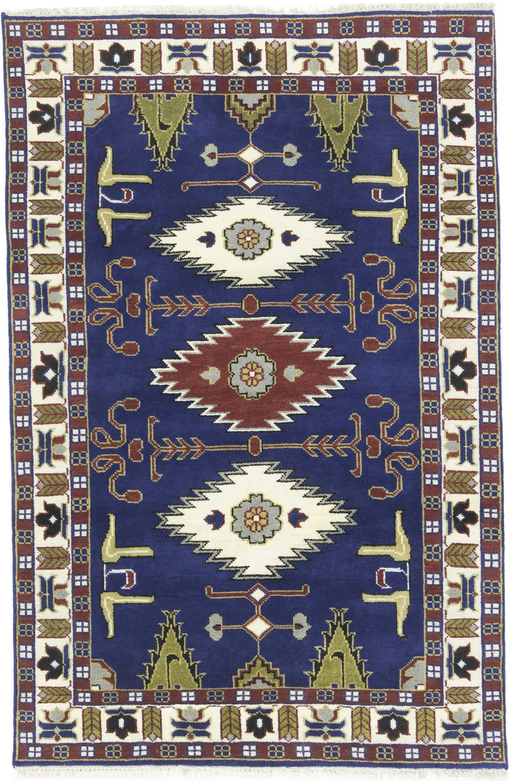 Kazak Oriental Rug Geometric Design Carpet Home