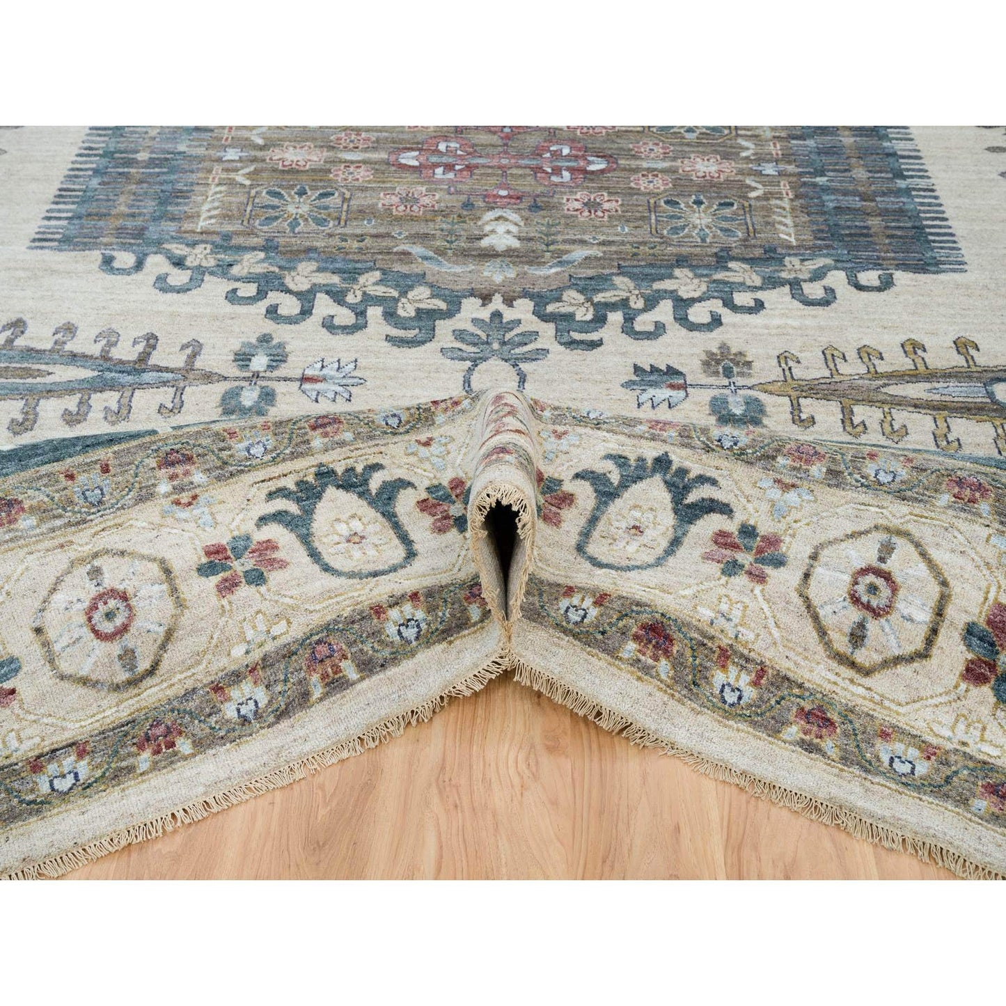 13'10"X16'2" Ivory Reimagined Viss Design Wool Hand Knotted Oversized Rug