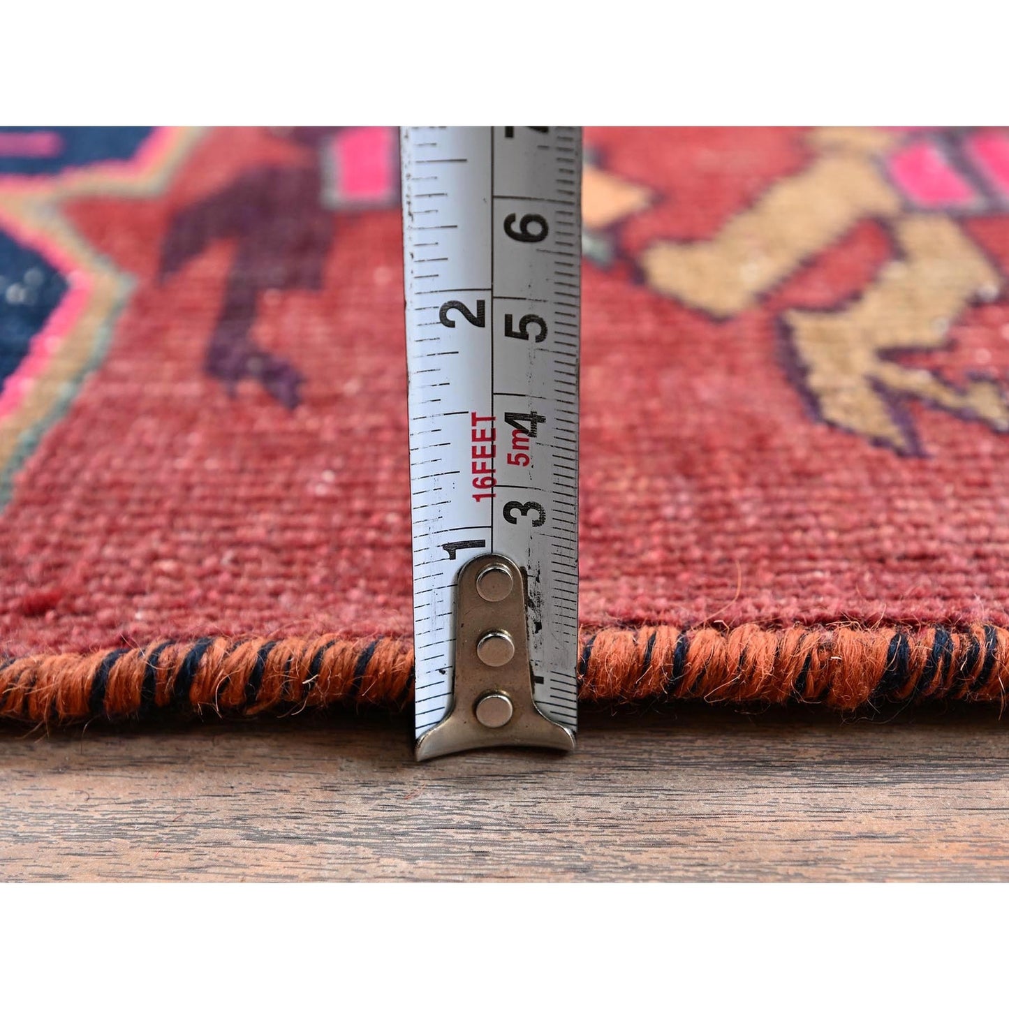 2'7"X6' Red Overdyed Vintage Zoroastrian Hand Knotted Pure Wool Runner Rug