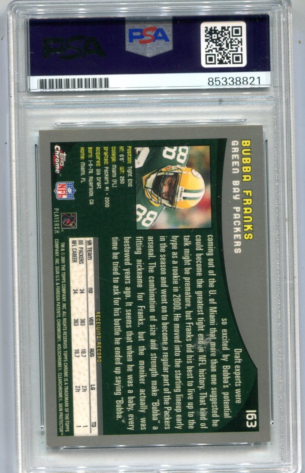 Daniel "Bubba" Franks 2000 Topps Chrome #163 Psa