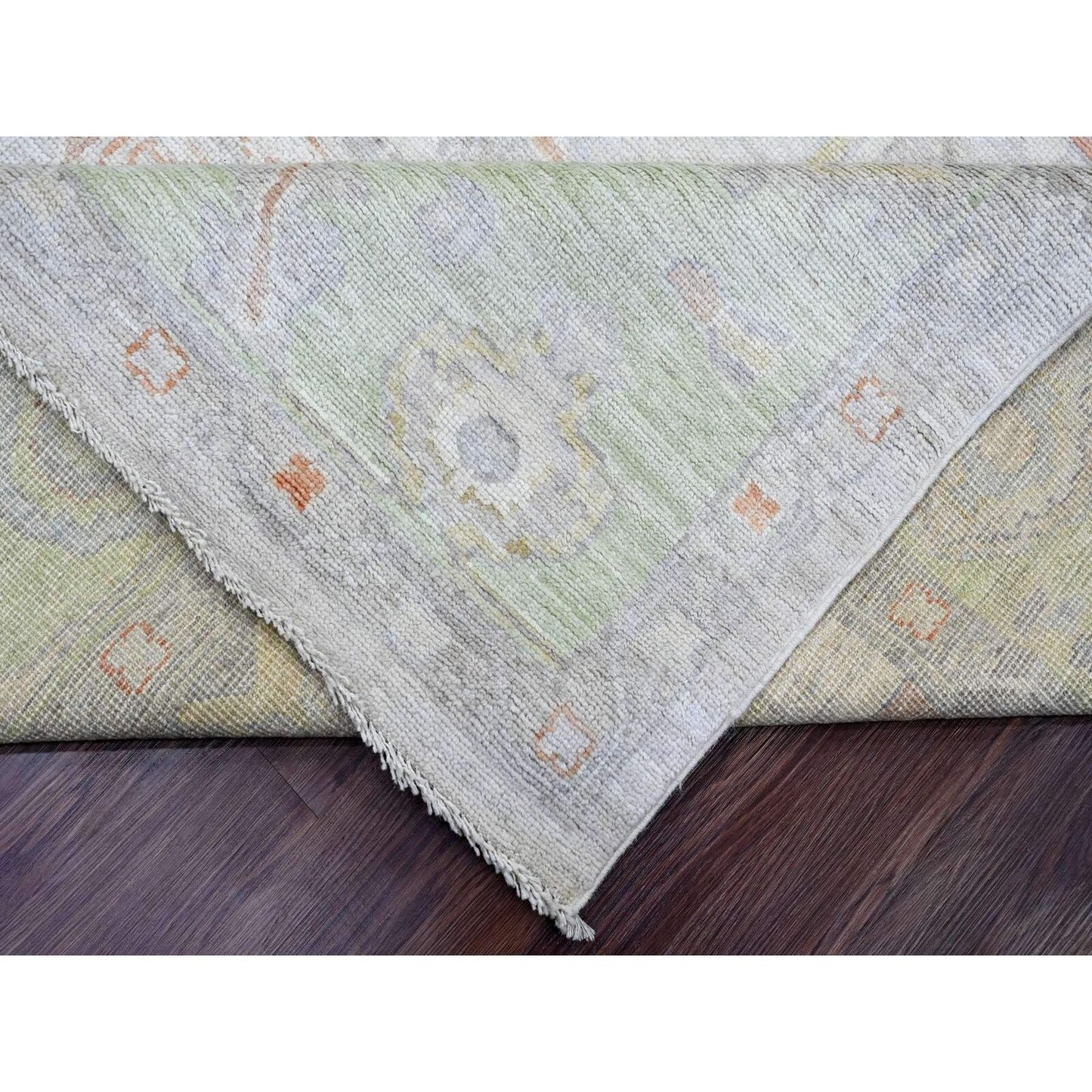 9'7"X13'6" White Afghan Angora Oushak Vines Design Wool Hand Knotted Rug