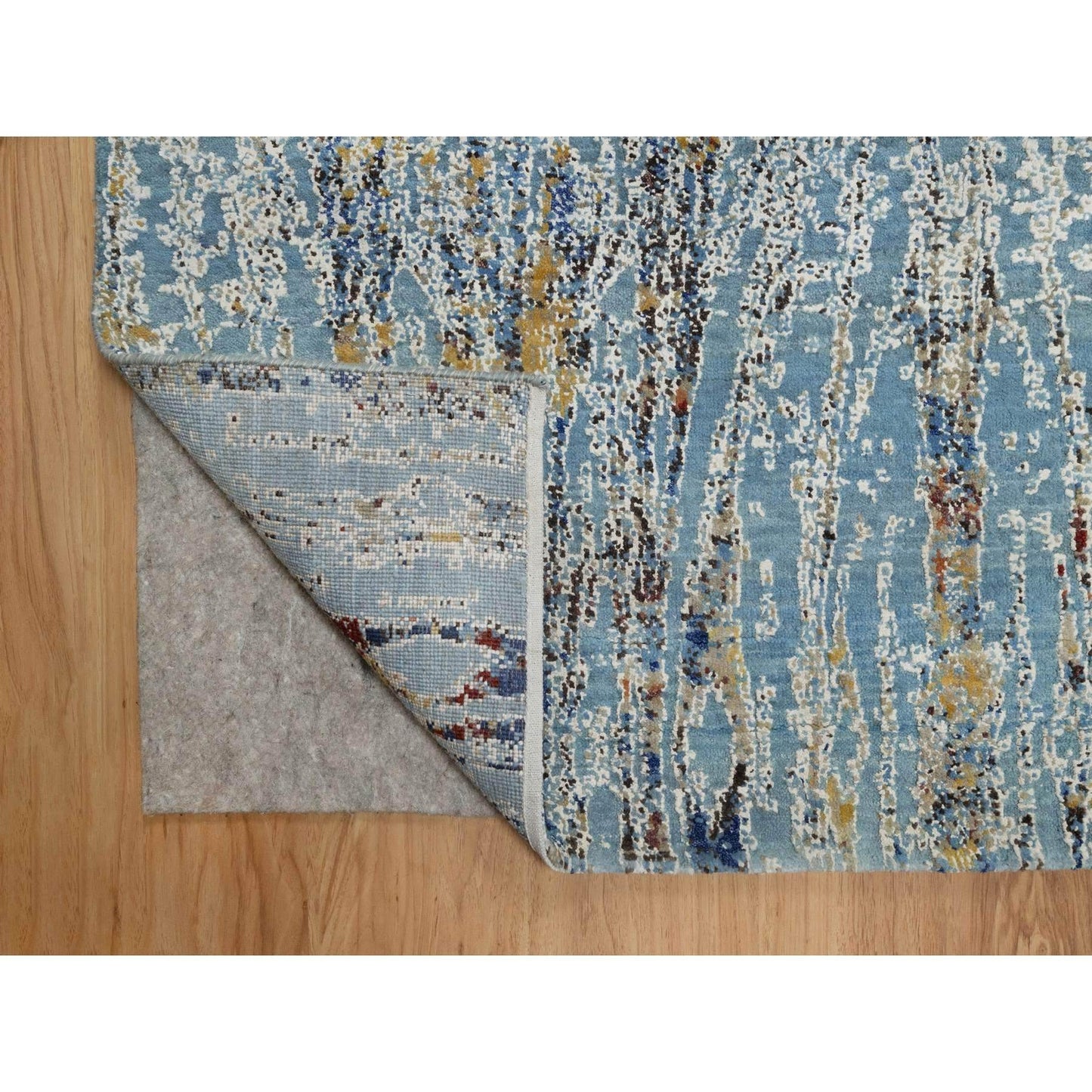 9'1"X12' Blue Modern Bamboo Cane Design Wool And Silk Hand Knotted Rug
