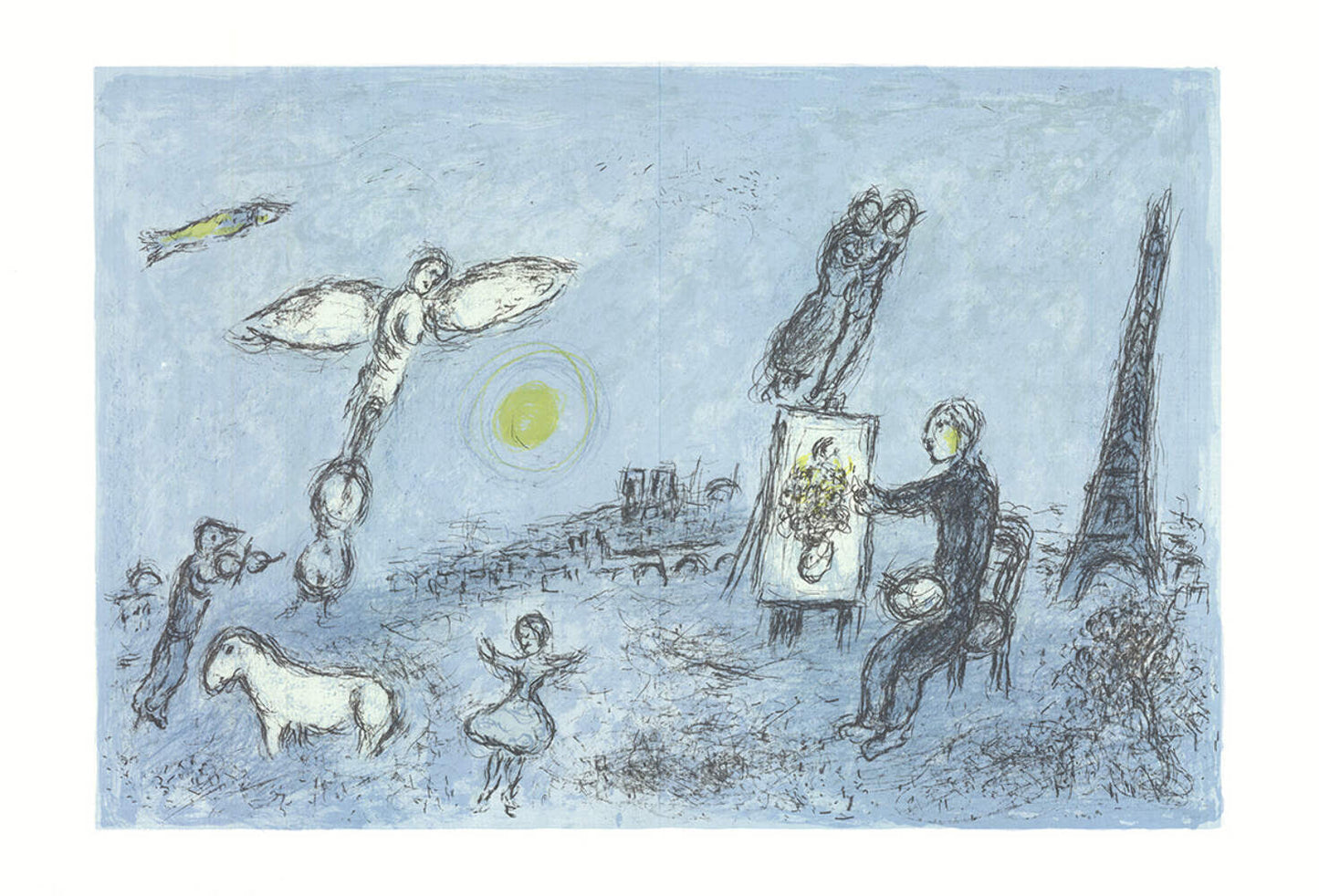 Marc Chagall L'Envolee Magique " Lithograph Modernism Blue, Gray Dr