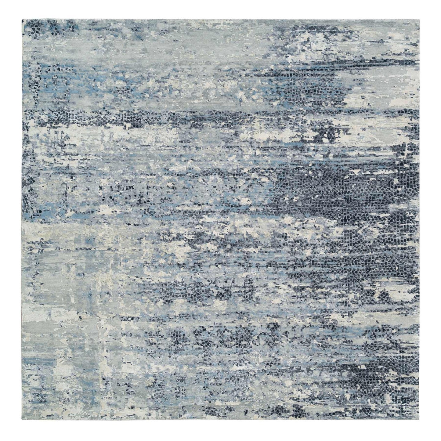 10'1"X10'1" Blue Hand Knotted Abstract Design Wool Square Oriental Rug