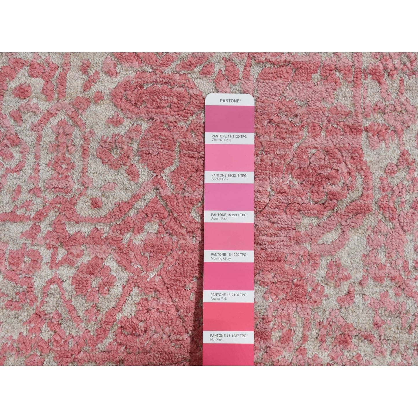 2'5"X15'7" Pink Zoroastrian Design Wool,Pure Silk Hand Knotted Runner Rug
