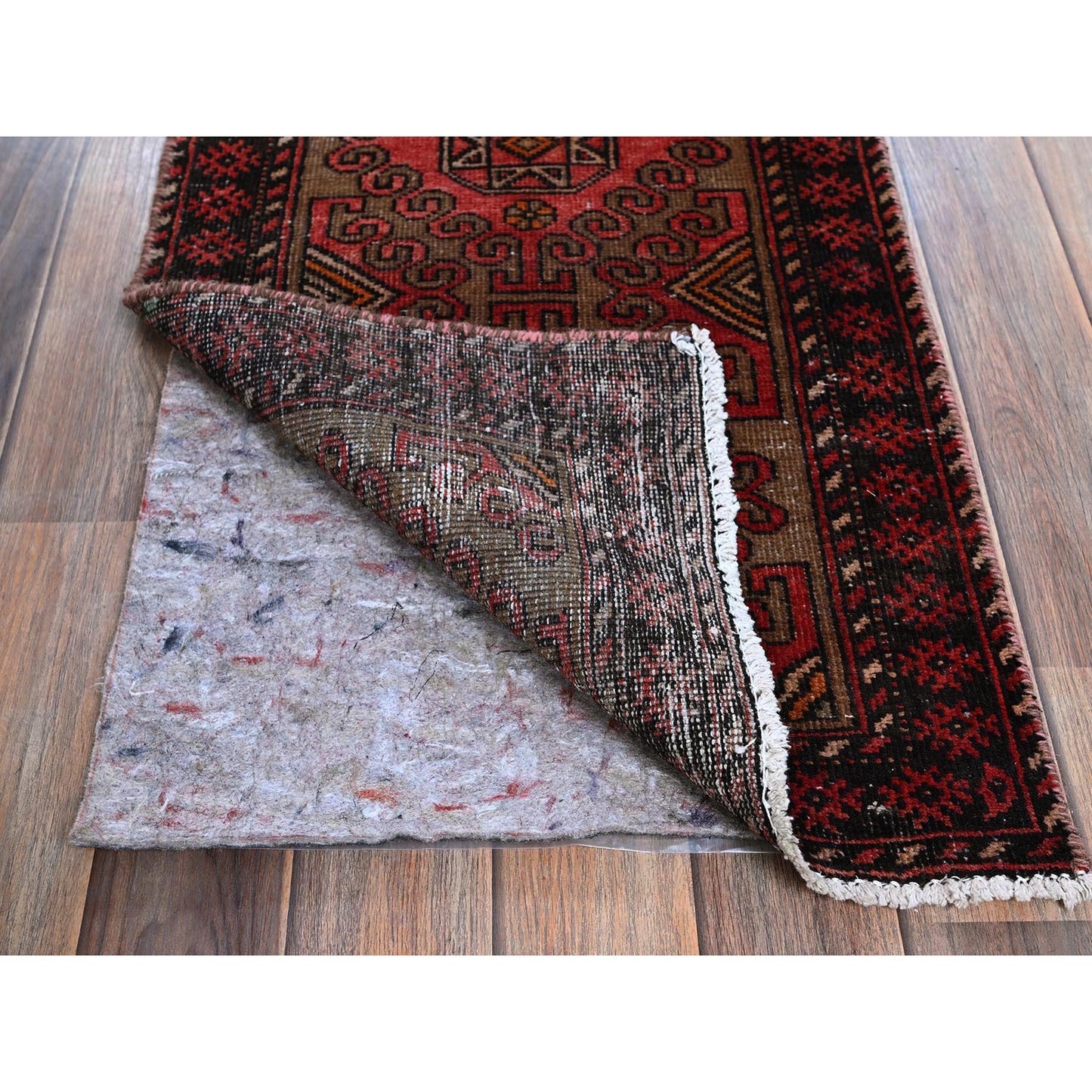 1'8"X7'5" Red Vintage Northwest Zoroastrian Hand Knotted Wool Runner Rug