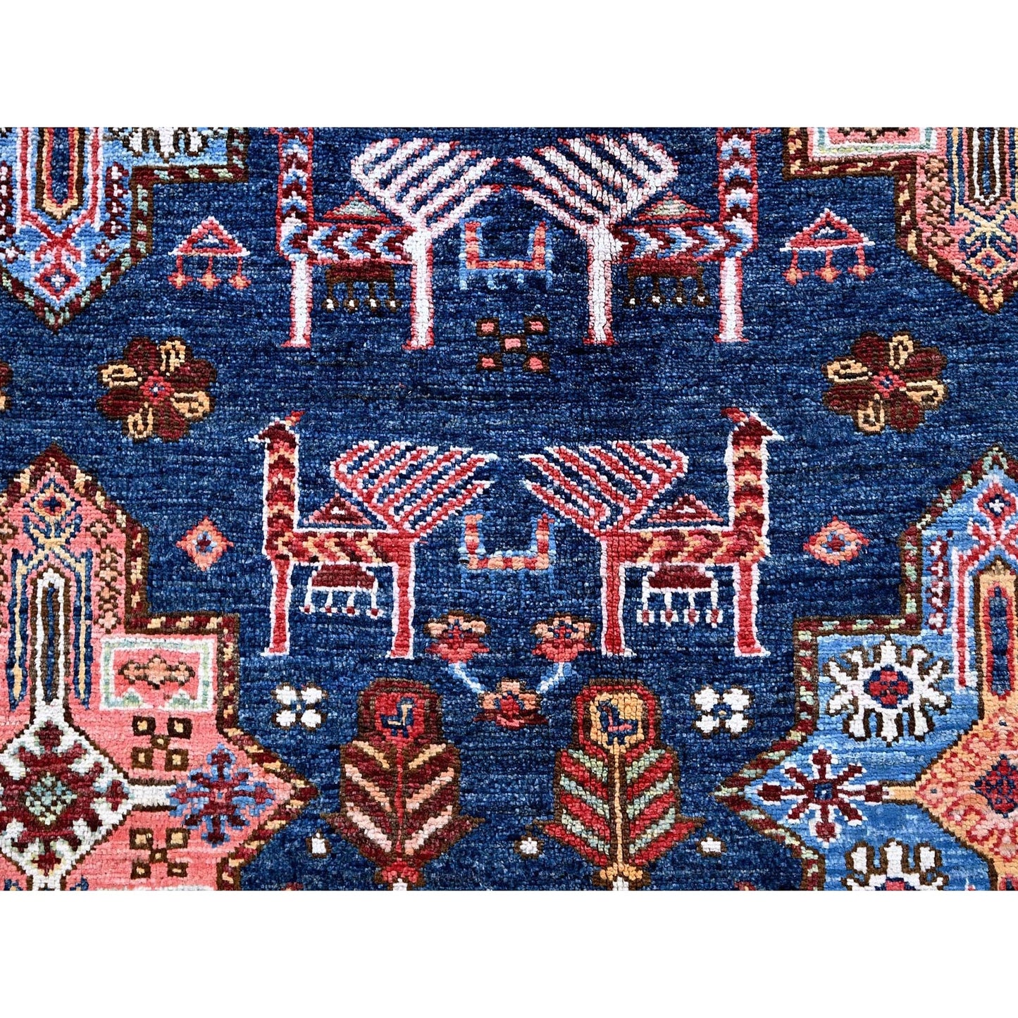 8'2"X10'5" Navy Afghan Ersari Ancient Bird Figurines Hand Knotted Wool Rug