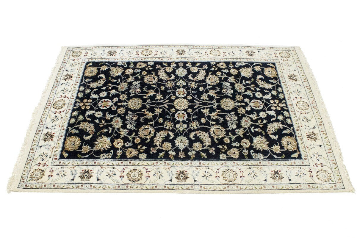 4X6 Ft Navy Floral Indo-Nain Oriental Rug