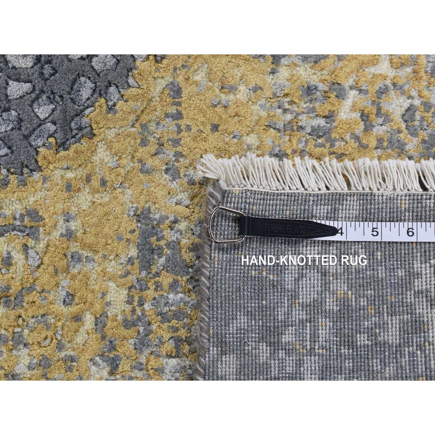 5'2"X7' Carbon Gray Zoroastrian Design Wool And Silk Hand Knotted Rug