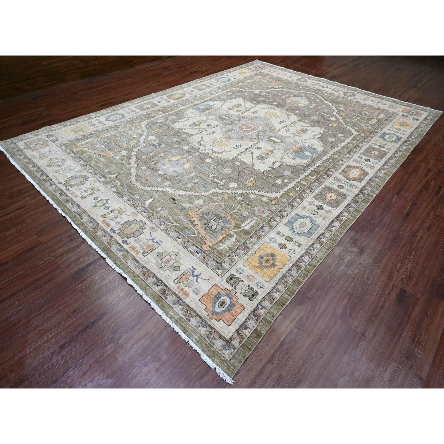 10'X13'8" Cedar Brown Seeripe Heris Revival Ghazni Wool Hand Knotted Rug