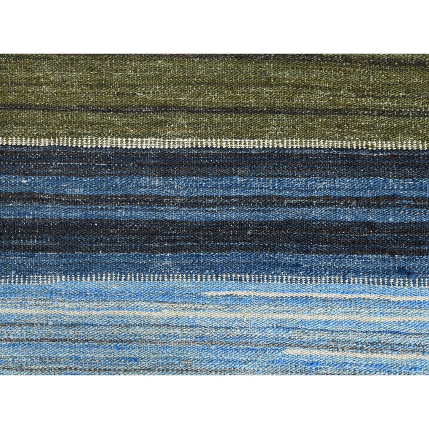 10'7"X13'8" Blue And Brown Mountain Design Flat Weave Kilim Pure Wool Rug