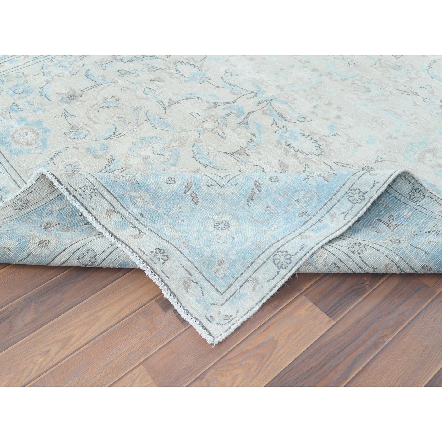 6'6"X9'7" Hand Knotted Ivory Vintage Farsian Karman Worn Wool Rug