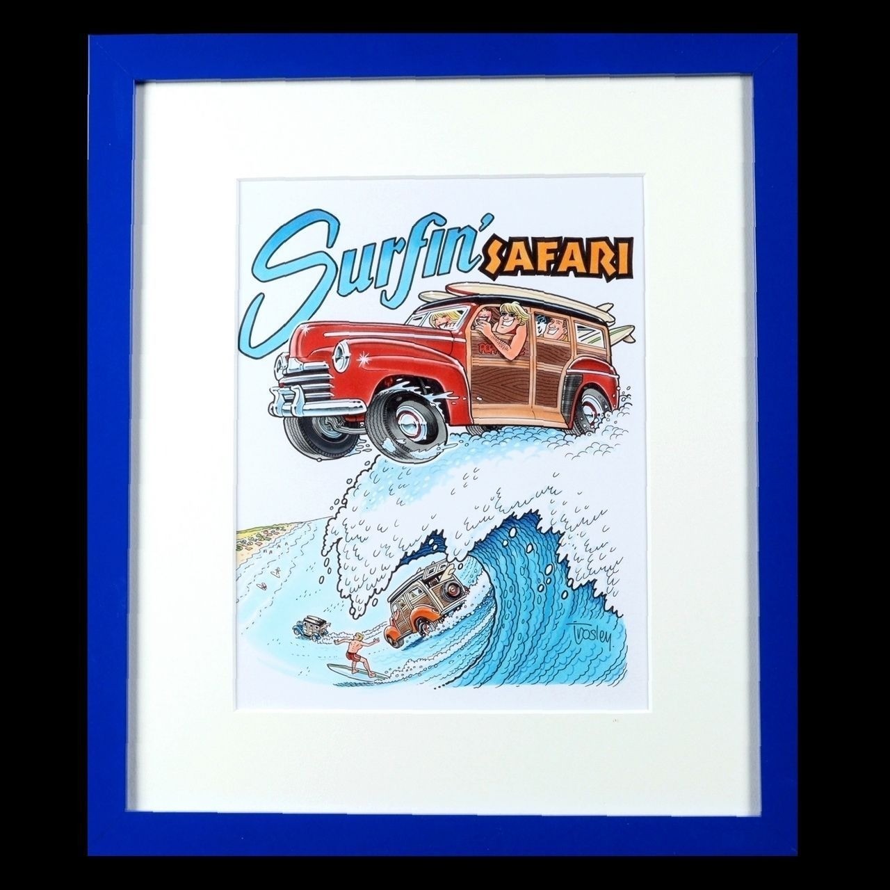 George Trosley Original Pen Drawing Surfin' Safari Signed Usa Framed Cartoons