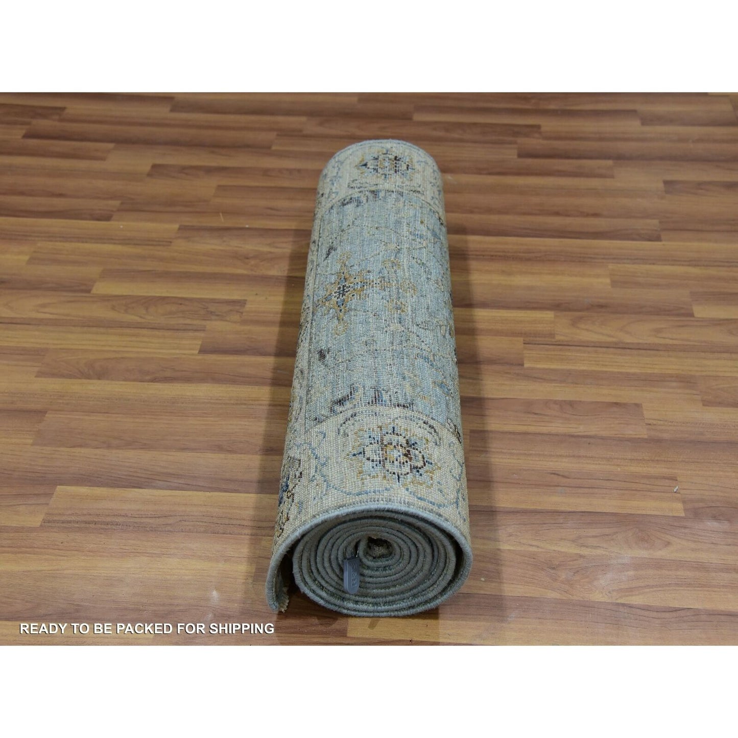 2'6"X12' Periwinkle Blue Wool Shah Abbas Hand Knotted Floral Runner Rug
