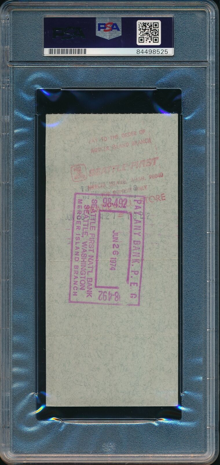 Bill Russell Hof Autographed/Signed 1974 Bank