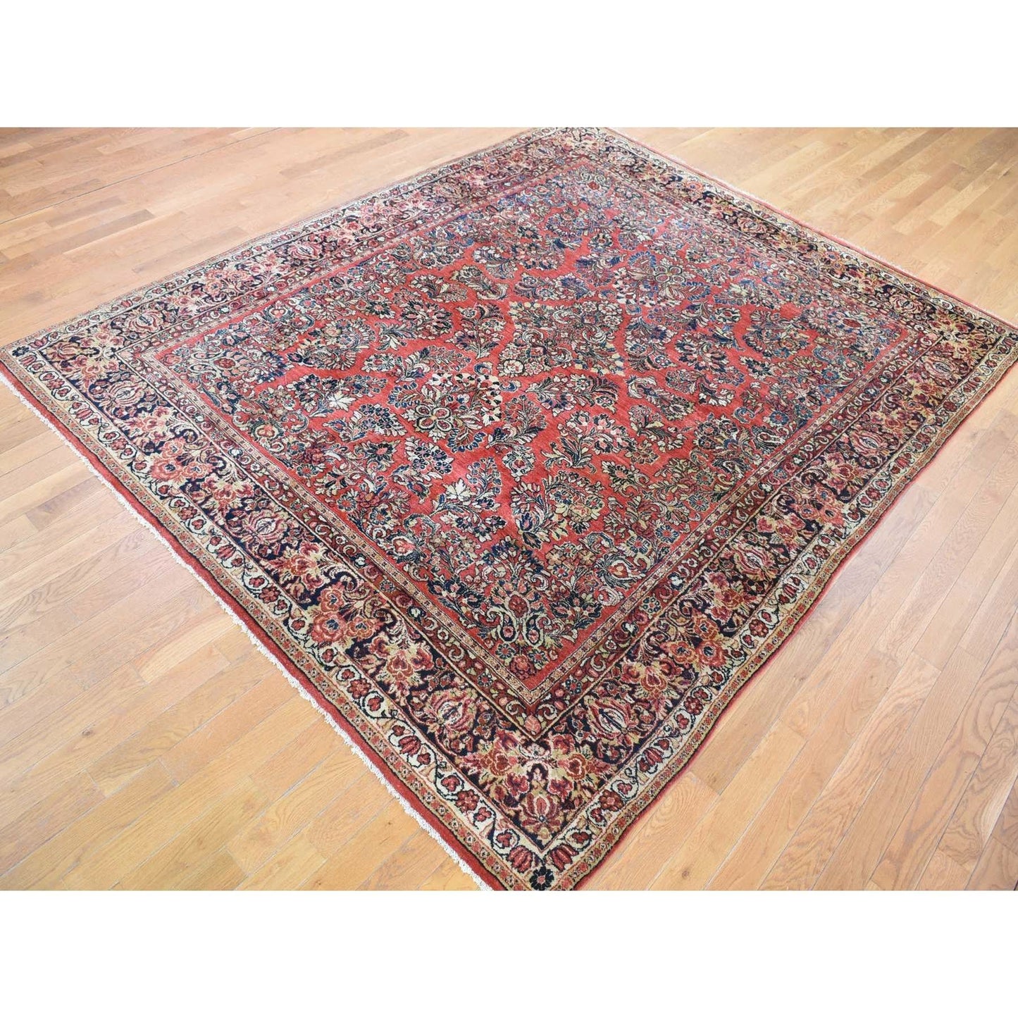 7'10"X9'10" Red Farsian Saroogh Soft Wool Hand Knotted Full Pile Rug