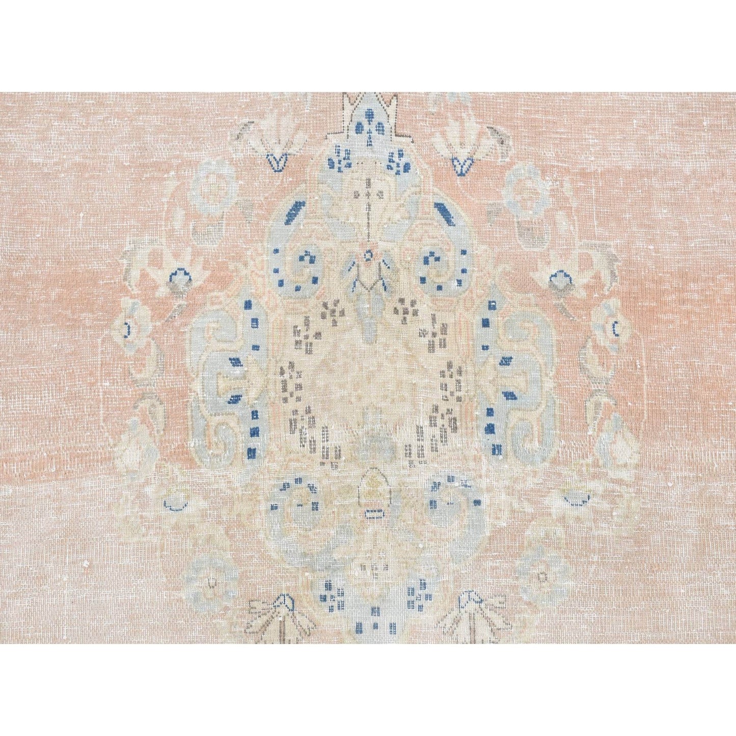 4'7"X7'6" Pink Worn Wool Hand Knotted White Wash Vintage Karman Rug