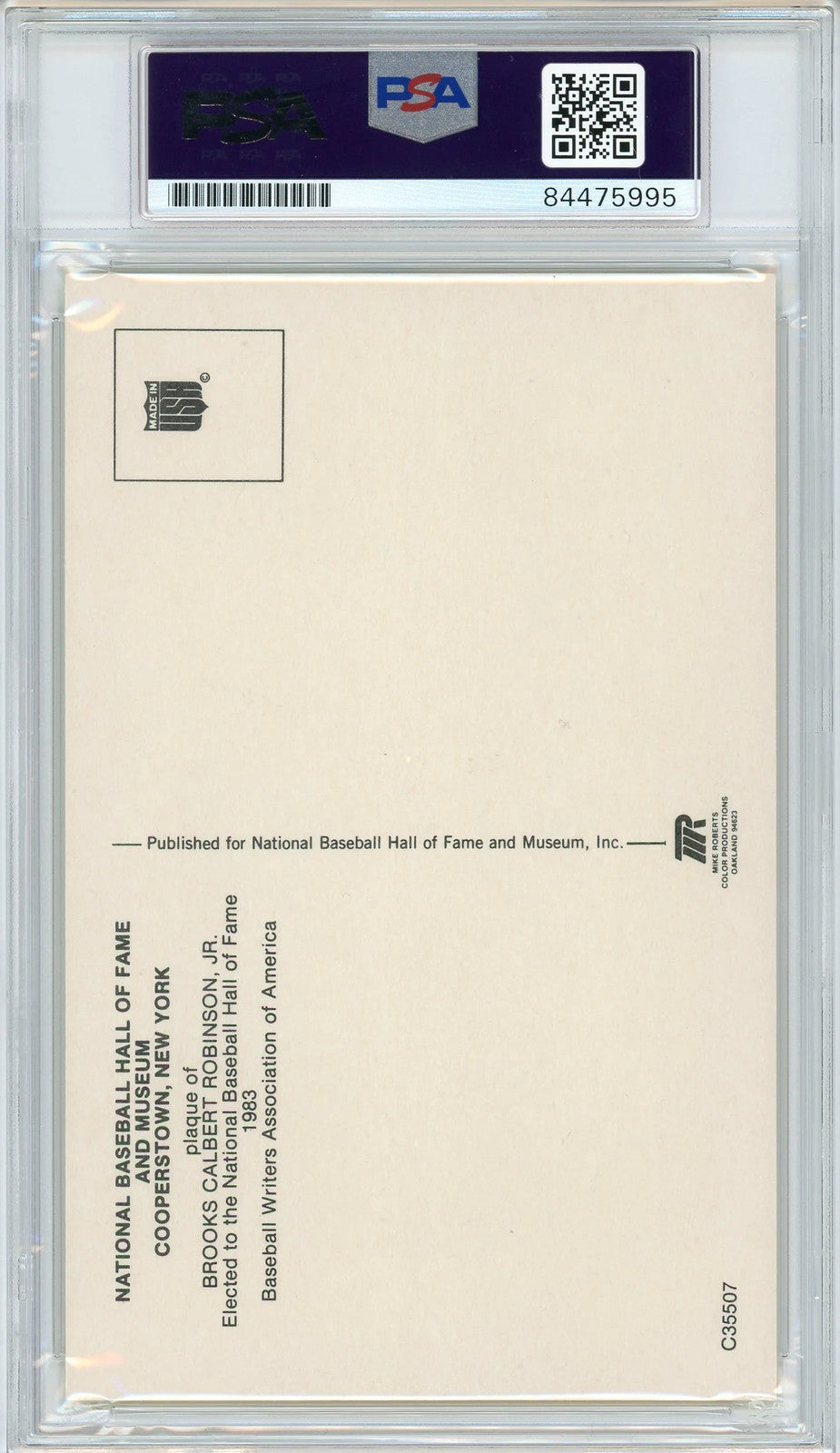 Brooks Robinson Autographed Hall Of Fame Plaque Card (Psa)