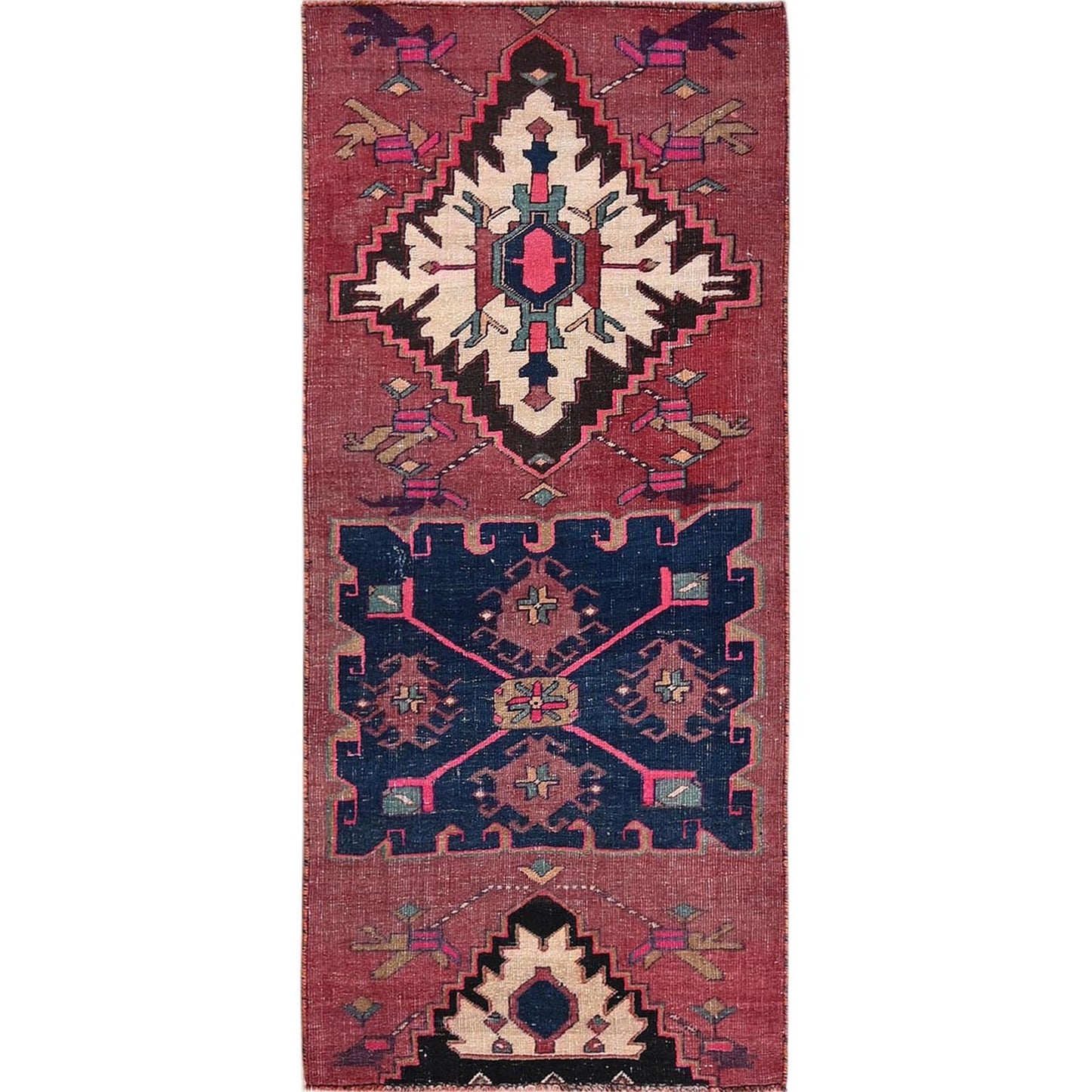 2'7"X6' Red Overdyed Vintage Zoroastrian Hand Knotted Pure Wool Runner Rug
