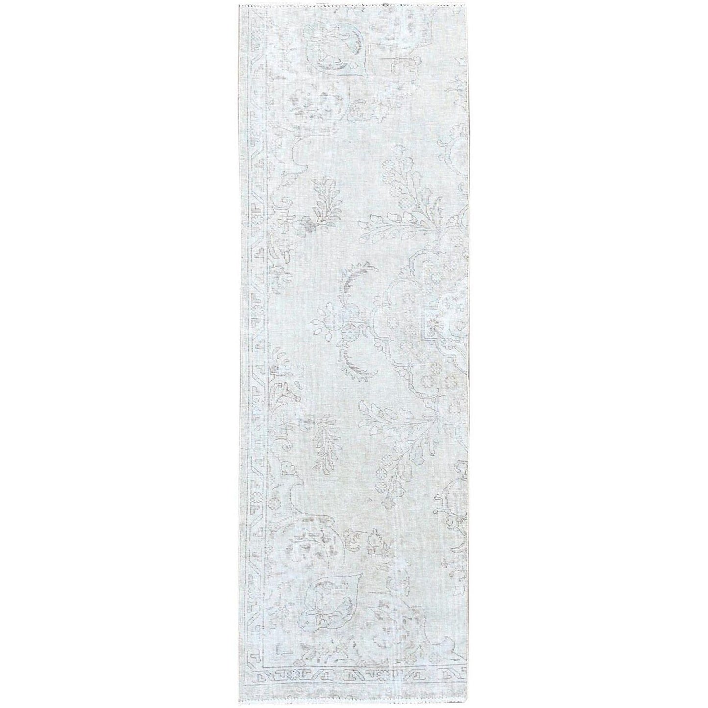 2'5"X7'6" White Fragment Pure Wool Vintage Zoroastrian Tebraz Oriental Rug