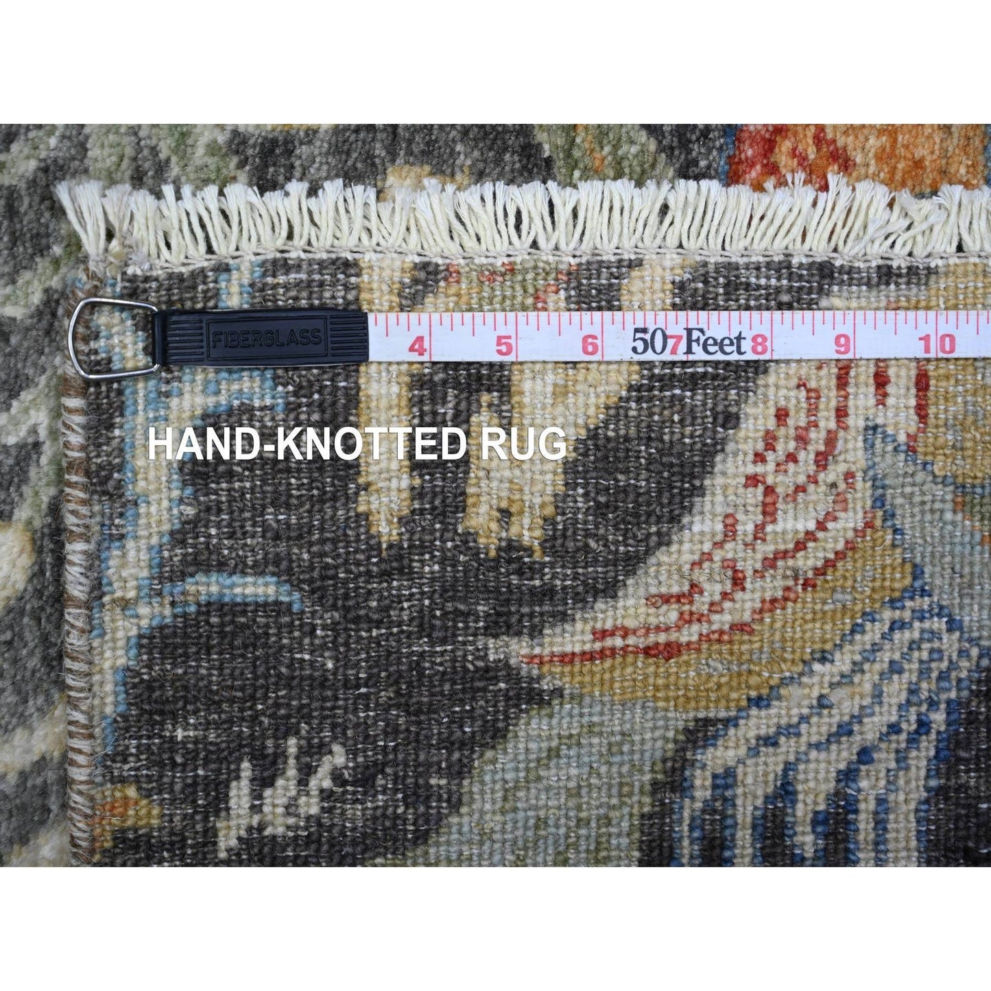 3'10"X10' Black Wool Afghan Peshawar Hand Knotted Wide Runner Rug