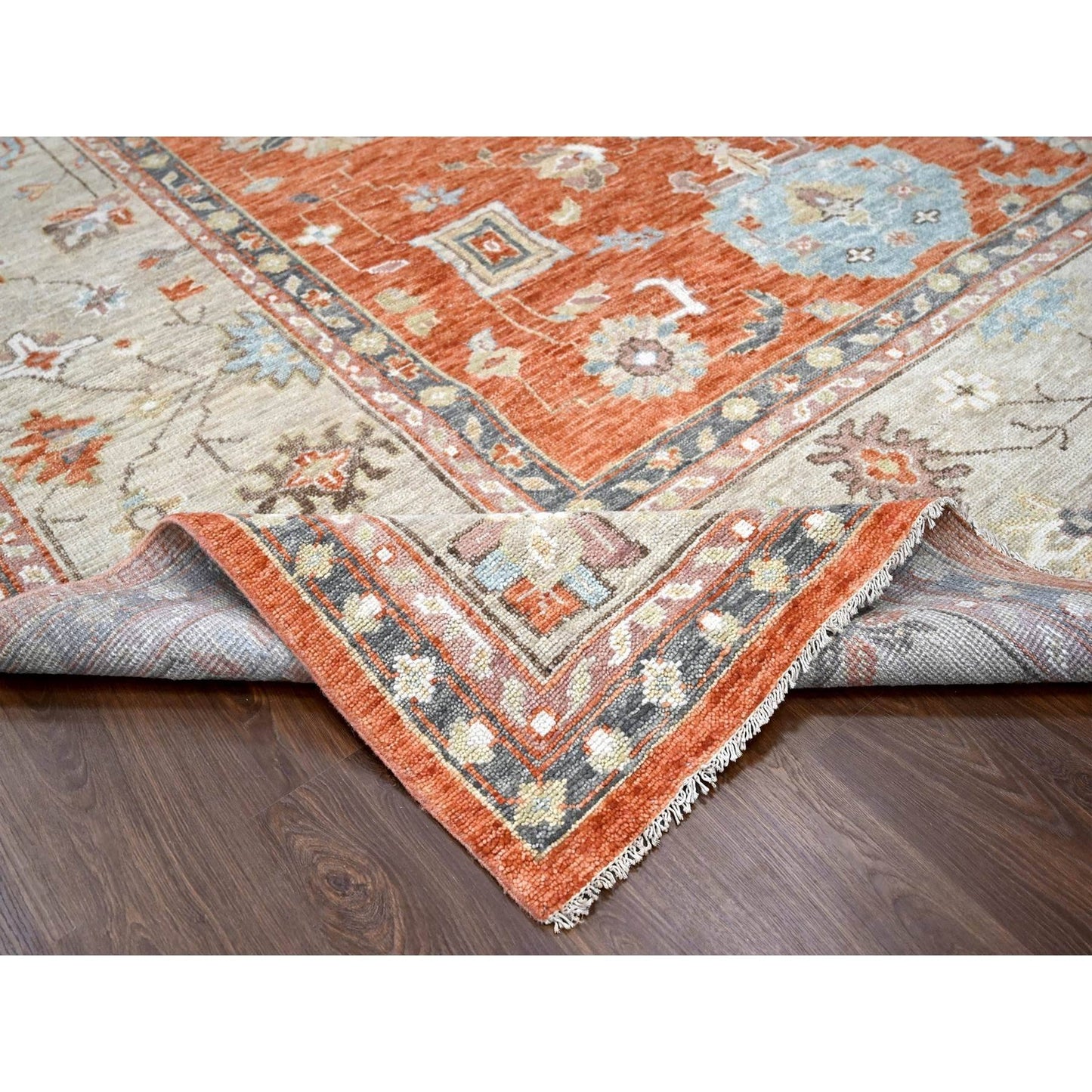 12'X17'8" Orange Wool Hand Knotted Oushak Design Oversize Oriental Rug