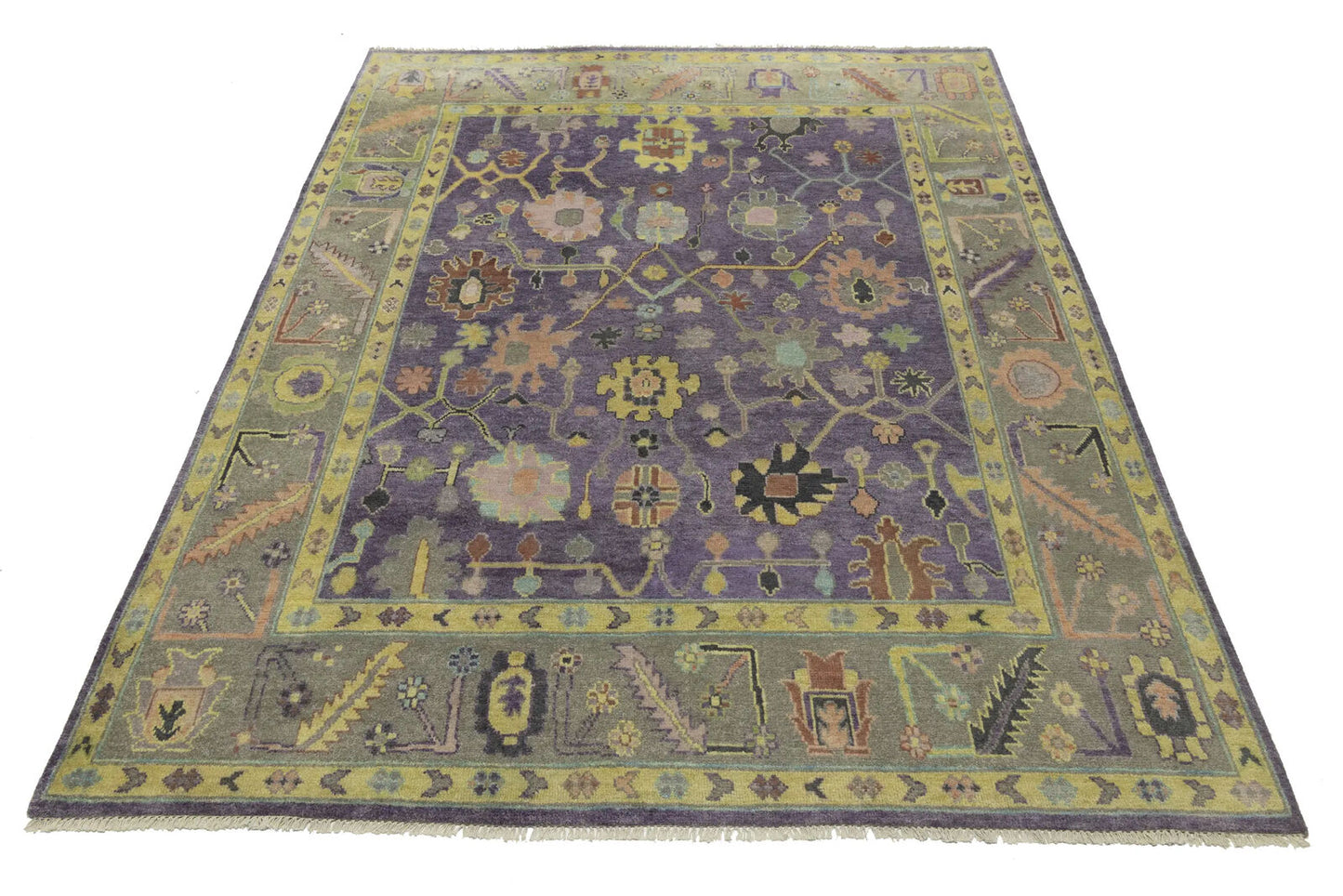 Hand-Knotted Muted Oushak Rug Colorfast Oriental