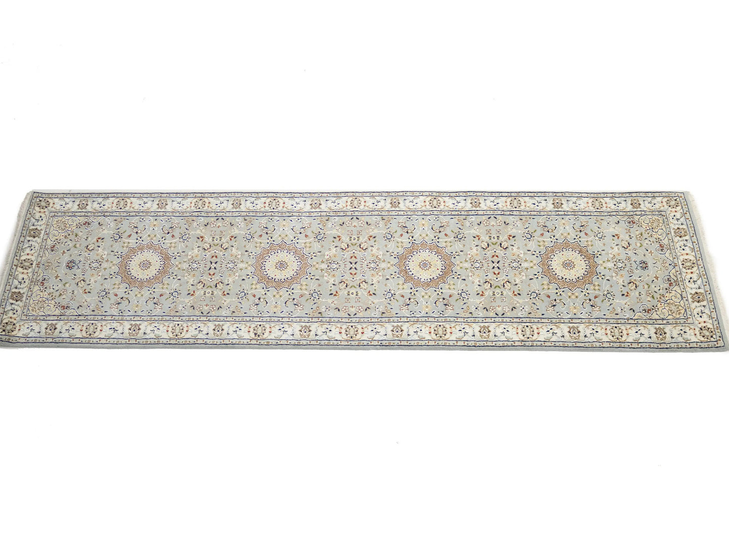 Hand-Knotted Light Blue Indo-Nain Runner Rug 3X10