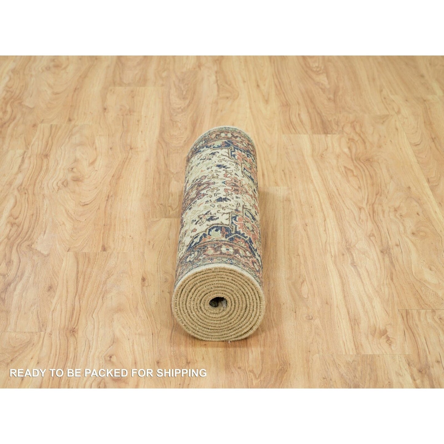 2'8"X12'3" Beige Heris Re-Creation Natural Wool Hand Knotted Runner Rug