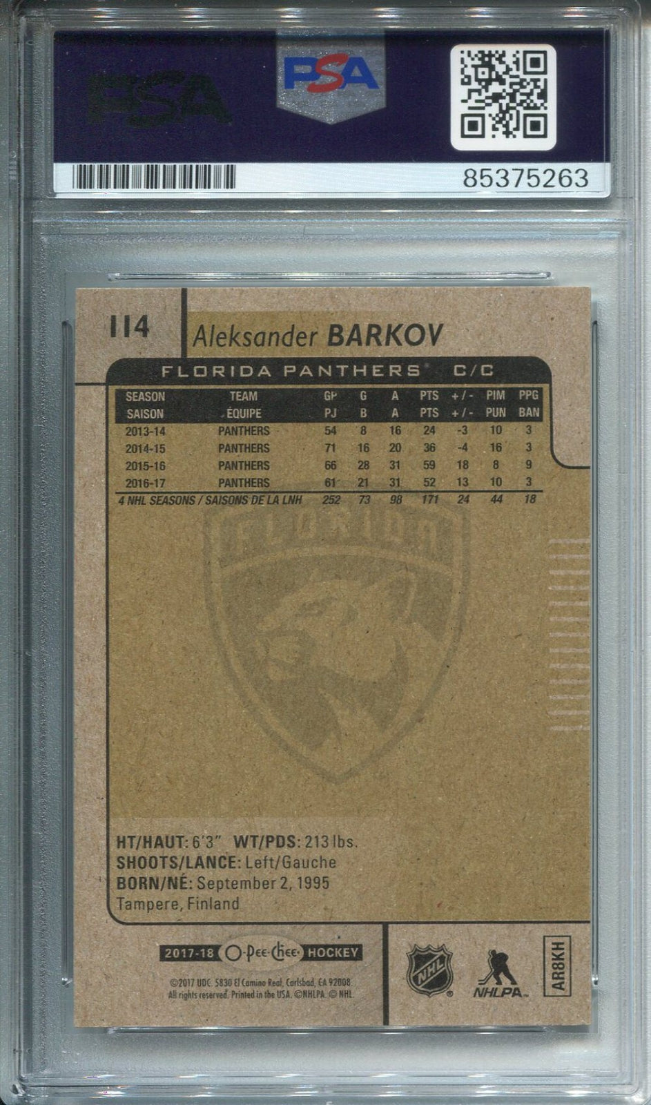 Aleksander Barkov Autographed O-Pee-Chee Card Psa Auto Grade 10