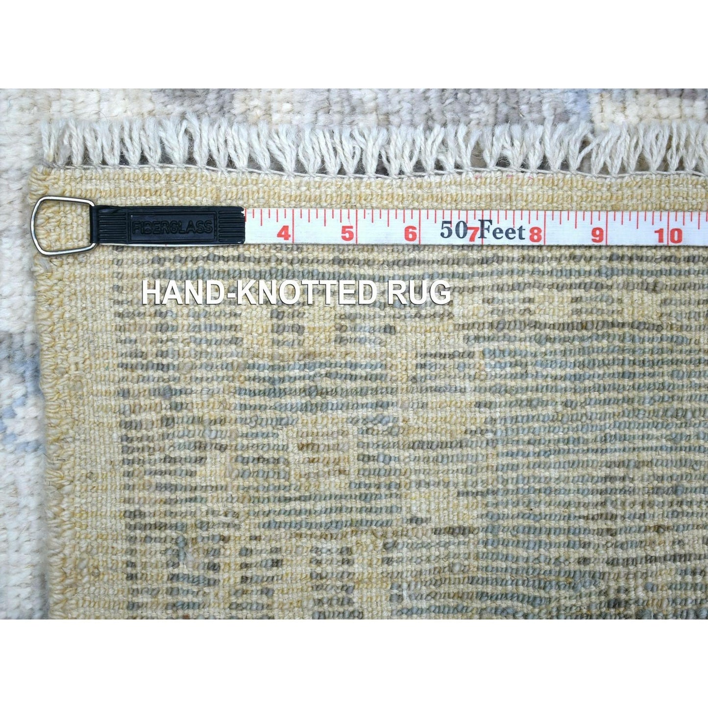 4'1"X6'1" Ivory Angora Oushak Soft Leaf Design Hand Knotted Wool Rug