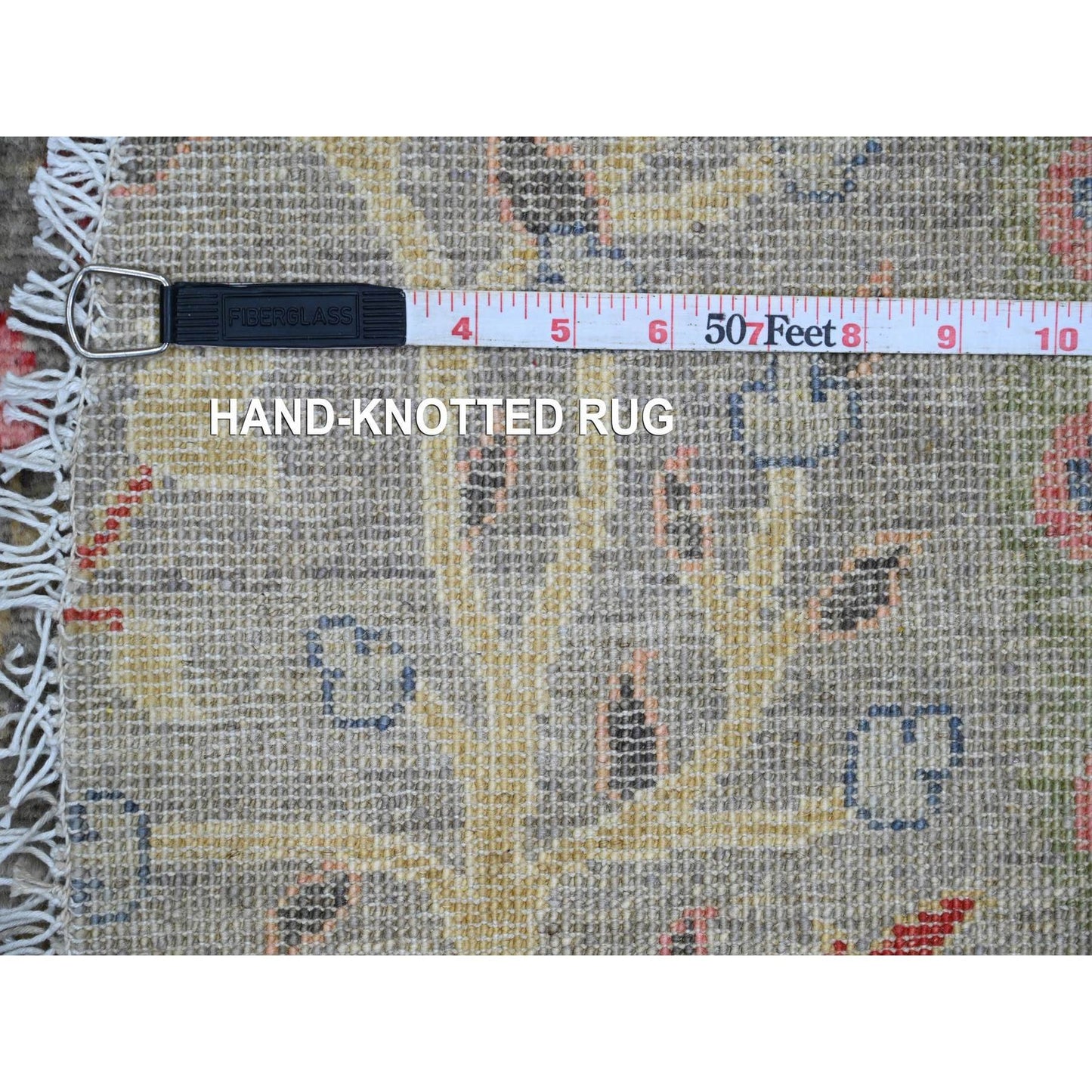 5'9"X5'9" Gray Hand Knotted Afghan Peshawar Birds Design Wool Round Rug