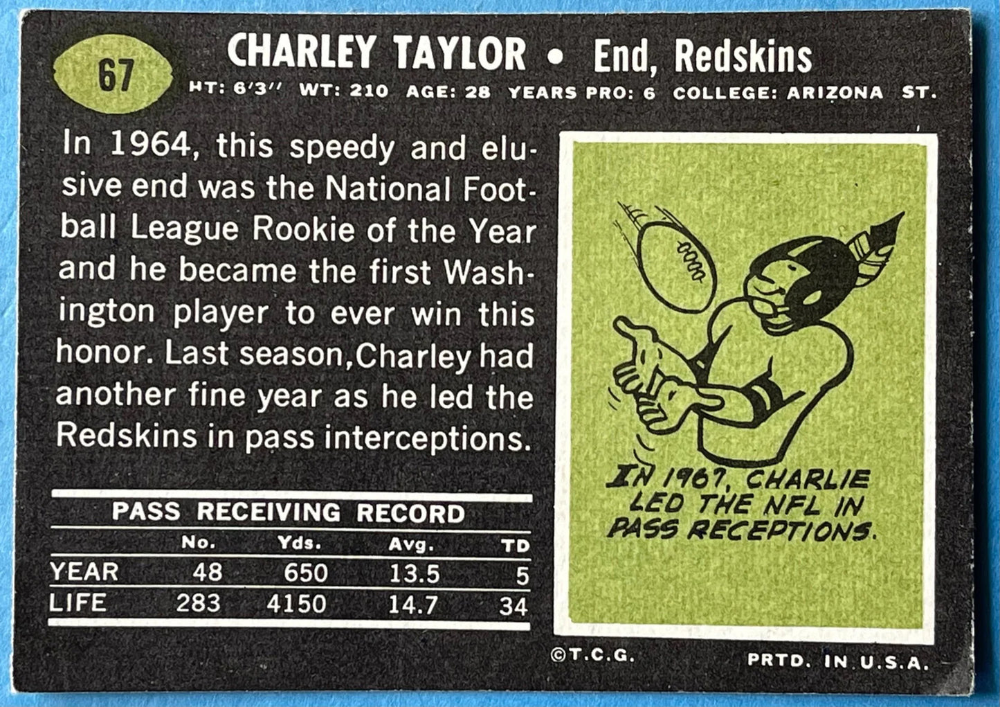 Charley Taylor Autographed 1969 Topps Football Card