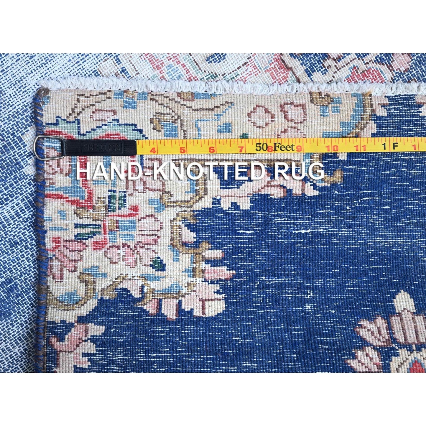 2'1"X12' Blue Hand Knotted Vintage Zoroastrian Karman Wool Runner Rug